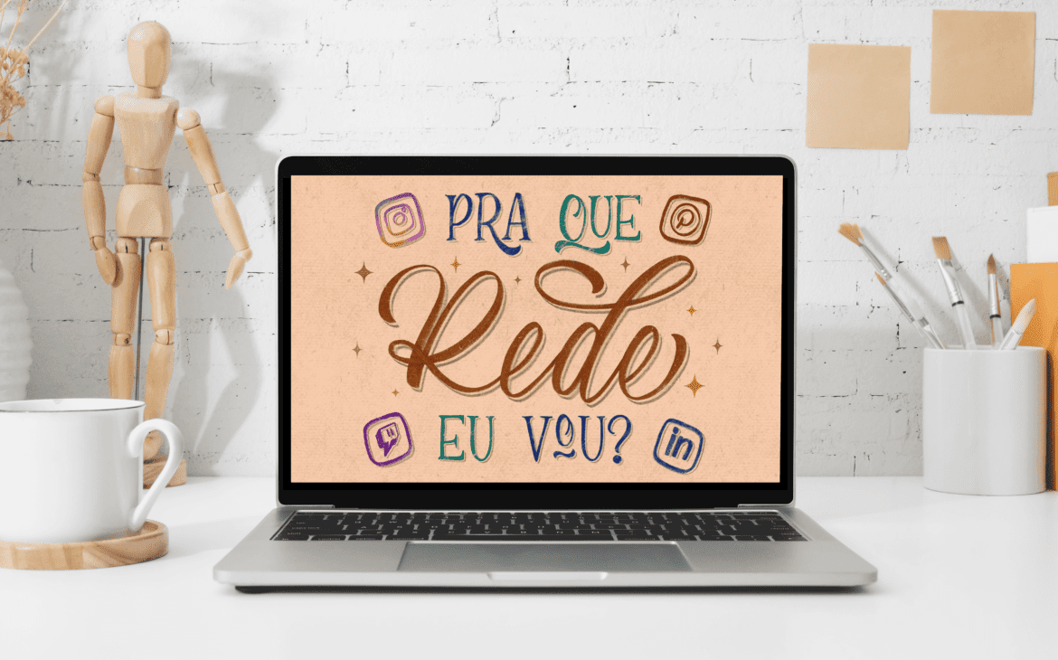 HAND LETTERING COM A FRASE PRA QUE REDE EU VOU E ICONES DAS REDES SOCIAIS